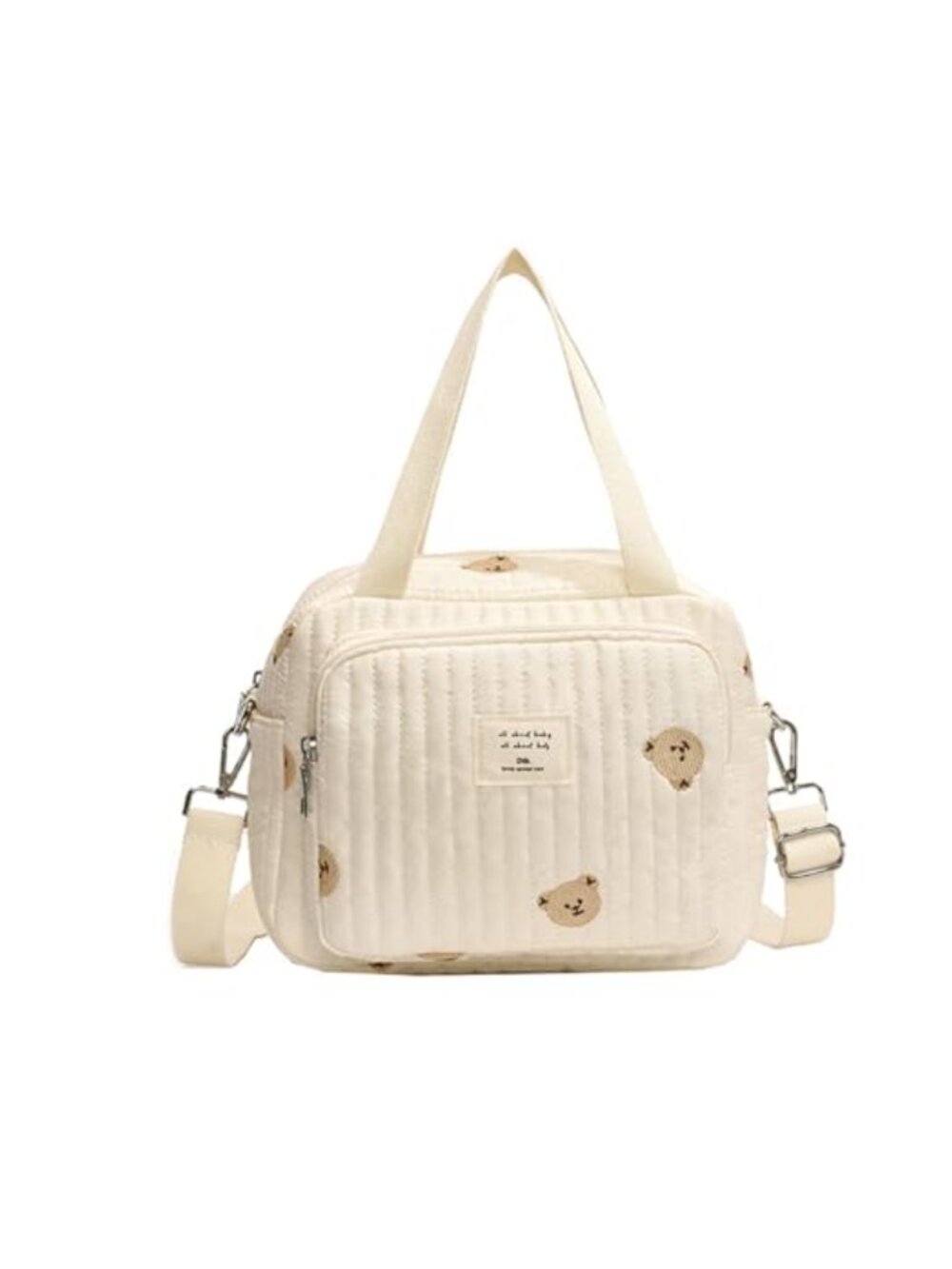 Embroidered Diaper Bag Satchel with Adjustable Strap and 5 Compartments